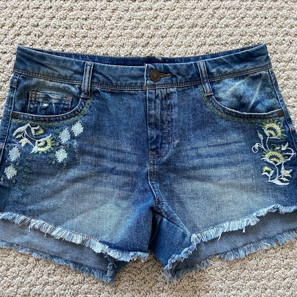 Francesca's Embroidered Denim Shorts